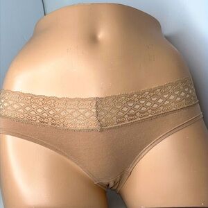 Victoria’s Secret HIPHUGGER Tan Cotton Low Rise Wide Lace Waistband Panties Sz S